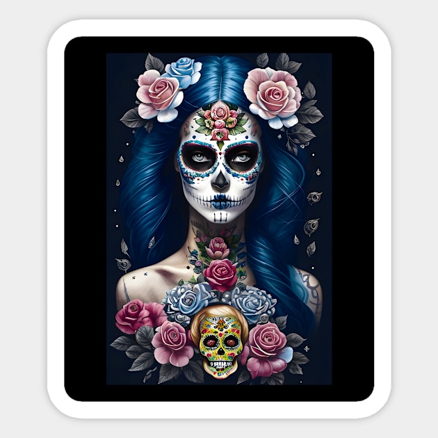 Sugar Skull Art - Striking Woman in Skull Makeup Sticker by ImaginativeInkPOD